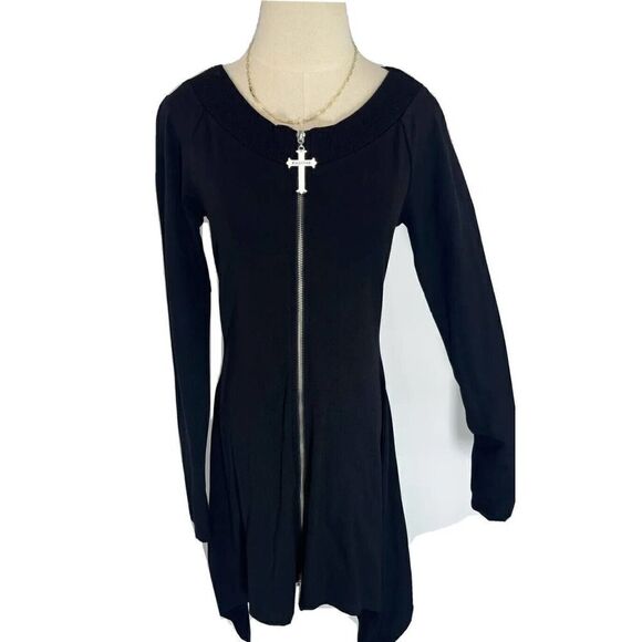 Killstar Black Dress Full Zip Long Sleeve Cross Size Small Wierdos - Picture 1 of 13